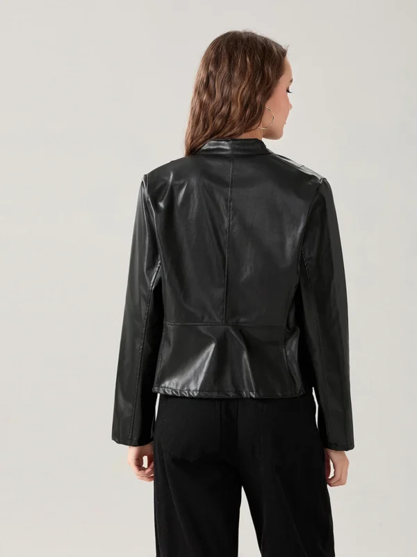 Women's Faux Leather Jacket Slim Moto Biker Jacket Outerwear Long Sleeve Zipper Short Jacket Fashion Streetwear