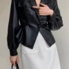 Leather Jacket Women 2023 Spring Suit Collar One Button Slim Waist Design Pocket Short Coat Female Thin Chaqueta Cuero Mujer