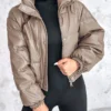 Winter Jacket Women's 2024 Casual Basic Fashion New In Coat Pu Leather Stand Up Collar Snap Zipper Windproof Warm Down Jacket