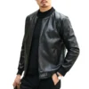 Soft Warm Men Jacket Regular Fit Men Jacket Stylish Men's Faux Leather Jacket Warm Stand Collar Zipper Pockets for Autumn