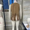 Women Vintage Sleeveless Faux Suede Fringe Vest Rivets Leather Western Boho Tassel Jacket Open Front Hippie Cardigan