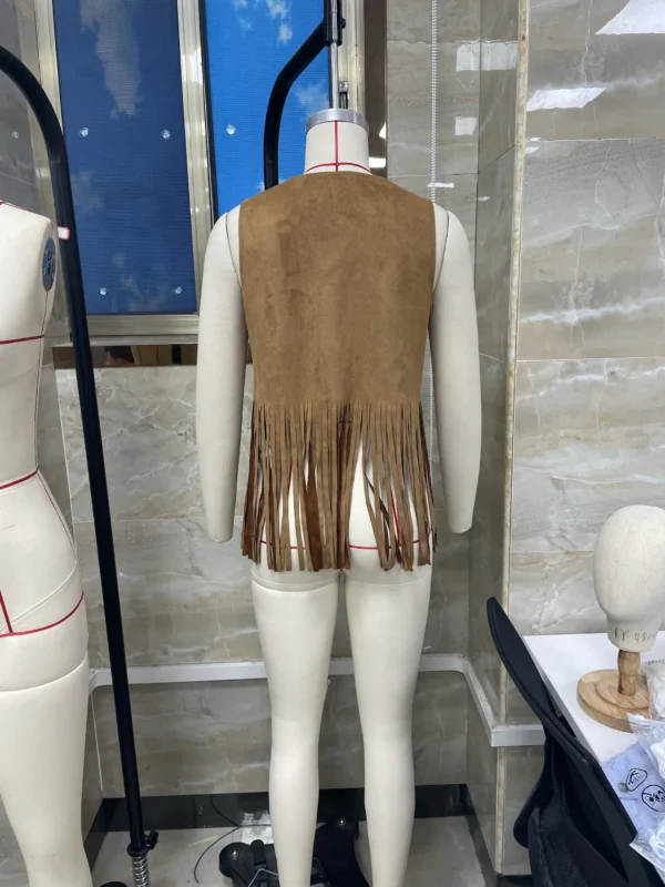 Women Vintage Sleeveless Faux Suede Fringe Vest Rivets Leather Western Boho Tassel Jacket Open Front Hippie Cardigan
