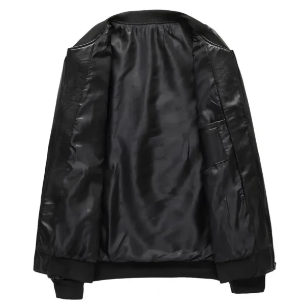 Soft Warm Men Jacket Regular Fit Men Jacket Stylish Men's Faux Leather Jacket Warm Stand Collar Zipper Pockets for Autumn