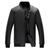 Soft Warm Men Jacket Regular Fit Men Jacket Stylish Men's Faux Leather Jacket Warm Stand Collar Zipper Pockets for Autumn