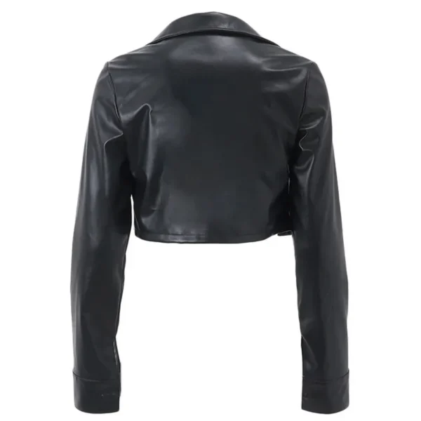 WPNAKS Women Crop Leather Jacket Spring Autumn Clothes Solid Color Casual Long Sleeve Button Down Jacket Outwear Streetwear