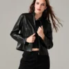 Women's Faux Leather Jacket Slim Moto Biker Jacket Outerwear Long Sleeve Zipper Short Jacket Fashion Streetwear