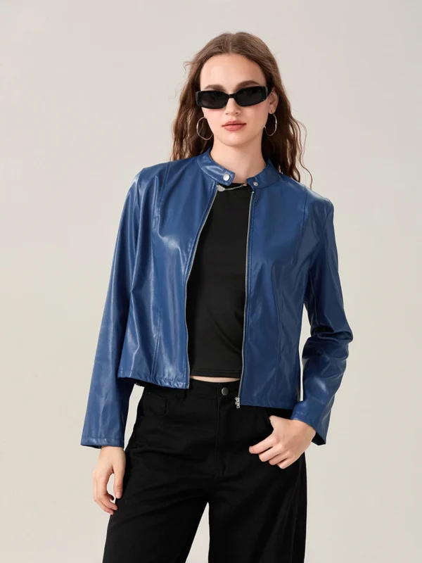 Women's Faux Leather Jacket Slim Moto Biker Jacket Outerwear Long Sleeve Zipper Short Jacket Fashion Streetwear