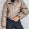 Winter Jacket Women's 2024 Casual Basic Fashion New In Coat Pu Leather Stand Up Collar Snap Zipper Windproof Warm Down Jacket