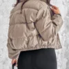 Winter Jacket Women's 2024 Casual Basic Fashion New In Coat Pu Leather Stand Up Collar Snap Zipper Windproof Warm Down Jacket
