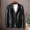 Men Jacket Stylish Men's Lapel Faux Leather Jacket with Pockets Long Sleeve Single Breasted Outwear for A Loose Fit for Everyday