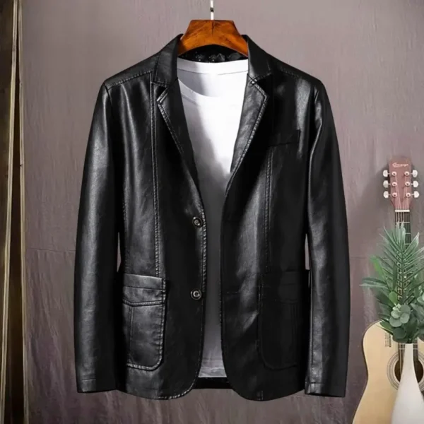 Men Jacket Stylish Men's Lapel Faux Leather Jacket with Pockets Long Sleeve Single Breasted Outwear for A Loose Fit for Everyday