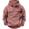 Autumn Winter New Men's Hooded Solid Color Youth Sports Multi Pocket Patch Leather Hoodie Jacket for Men