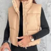 Fashion Women's Winter New In Coat Casual Leather Stand Collar Zip Up Button Pocket Vest Puffer Coat Warm Windproof Down Jacket