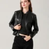 Women's Faux Leather Jacket Slim Moto Biker Jacket Outerwear Long Sleeve Zipper Short Jacket Fashion Streetwear