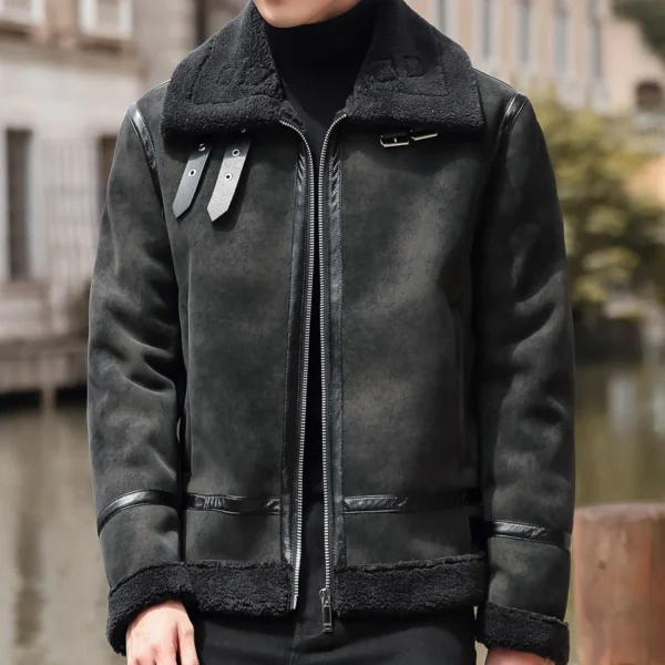 Fashion Solid Slim Korean Style Leather Coat Fleece Jacket Men Leather Jacket Winter Faux Fur Collar Windproof Warm Clothing